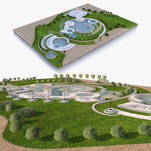 Tranquil Poolside Park 3d exterior scene 3D model