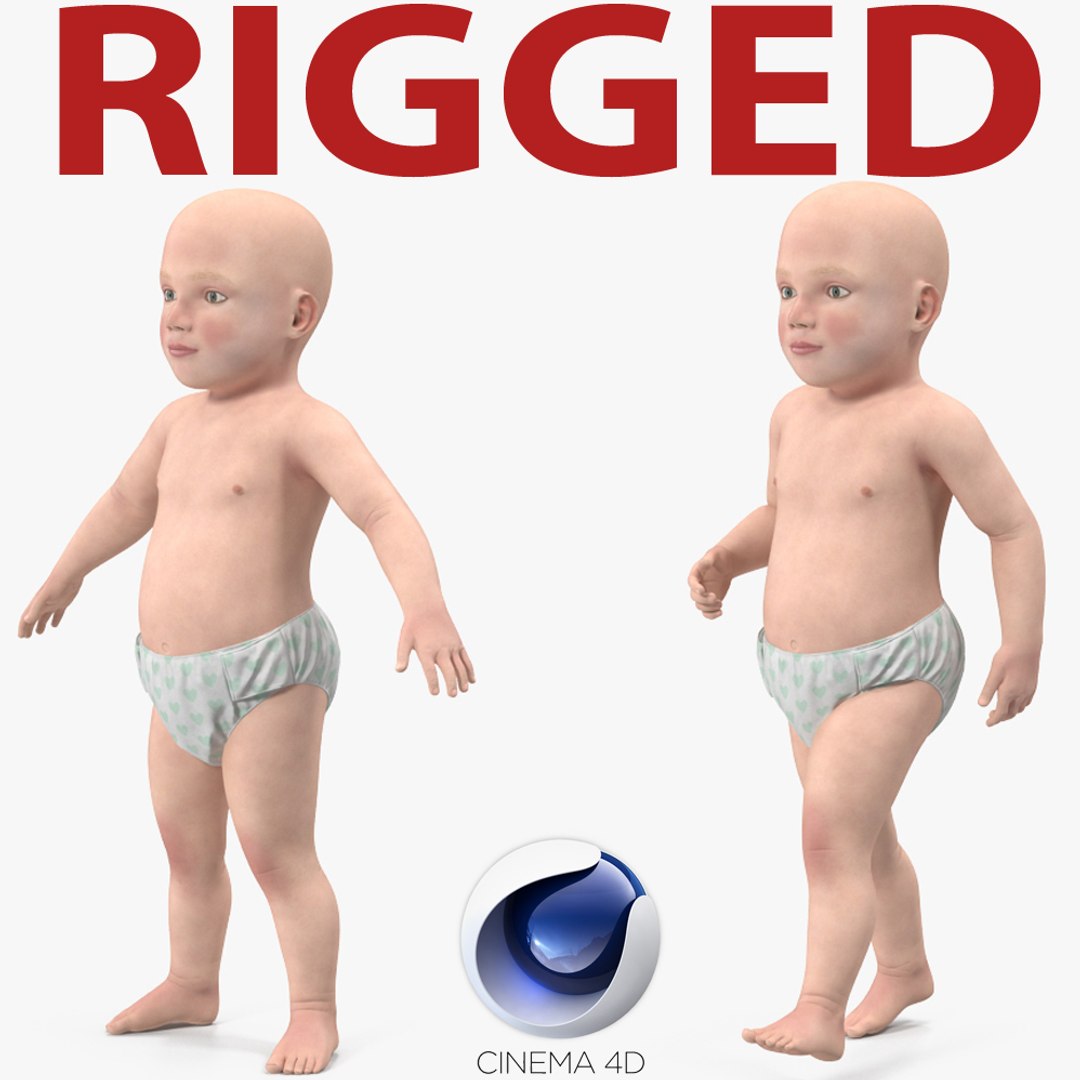 Small Baby Boy Rigged for Cinema 4D 3D model preview