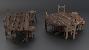 Medieval Tables and Chairs 3D model