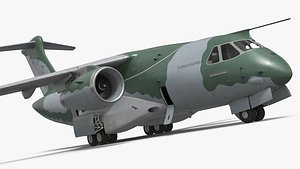 Embraer C 390 Millennium Military Aircraft Camo Rigged for Maya model