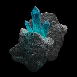 3D mineral crystals aquamarine