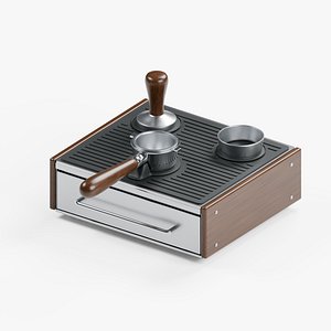 3D model Barista Tamping Station with Knock Drawer and Espresso Tools