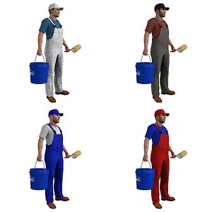 3d pack rigged paint worker model