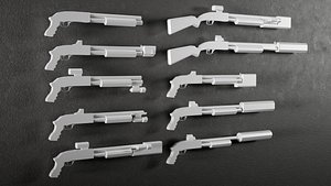 3D Low Poly Shotgun-style -10 Variations Game Ready model