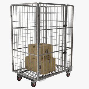 3D Industrial Wire Roll Trolley Silver