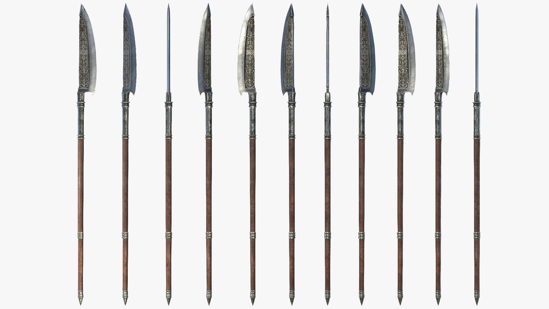 Fantasy Spear RPG Bardiche Glaive Halberd Javelin Lucern Hammer Naginata Partisan Pike PoleAxe Qiang Ranseur Spear Spetum Voulge Yari Collection 3D model https://p.turbosquid.com/ts-thumb/5t/RqLdpz/O3/ts_urp_1080p_17.09.2024_224808/jpg/1747465367/1920x1080/fit_q87/864322c3f15d37b505c7331bafb29d4ebdc6caf4/ts_urp_1080p_17.09.2024_224808.jpg