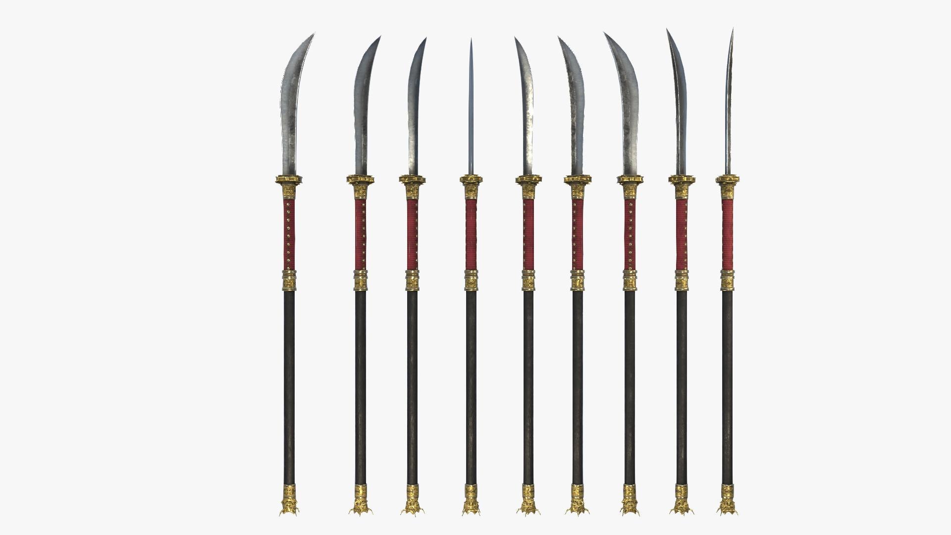 Fantasy Spear RPG Bardiche Glaive Halberd Javelin Lucern Hammer Naginata Partisan Pike PoleAxe Qiang Ranseur Spear Spetum Voulge Yari Collection 3D model https://p.turbosquid.com/ts-thumb/5t/RqLdpz/u3/ts_urp_1080p_14.02.2025_230344/jpg/1747465365/1920x1080/fit_q87/982a6bd0ba12a4cc66c1577a3136f396c9d9c722/ts_urp_1080p_14.02.2025_230344.jpg