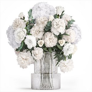 Bouquet of white flowers hydrangea carnation peony vase 389