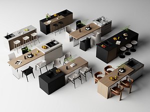 3D Modern Kitchen Island Dining Sets Pack