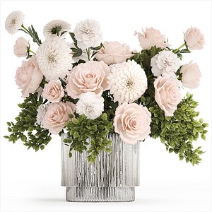 Bouquet of pink white flowers chrysanthemum rose peony 393 3D model