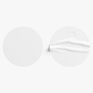 Two White Round Stickers - sleek and wrinkly sticky tag 3D