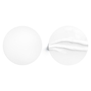 Two White Round Stickers - sleek and wrinkly sticky tag 3D