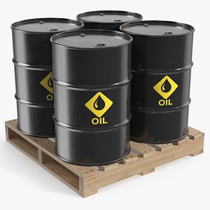 Industrial Oil Barrels on Wooden Pallet 3D