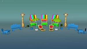 cartoon beach sets 3D model
