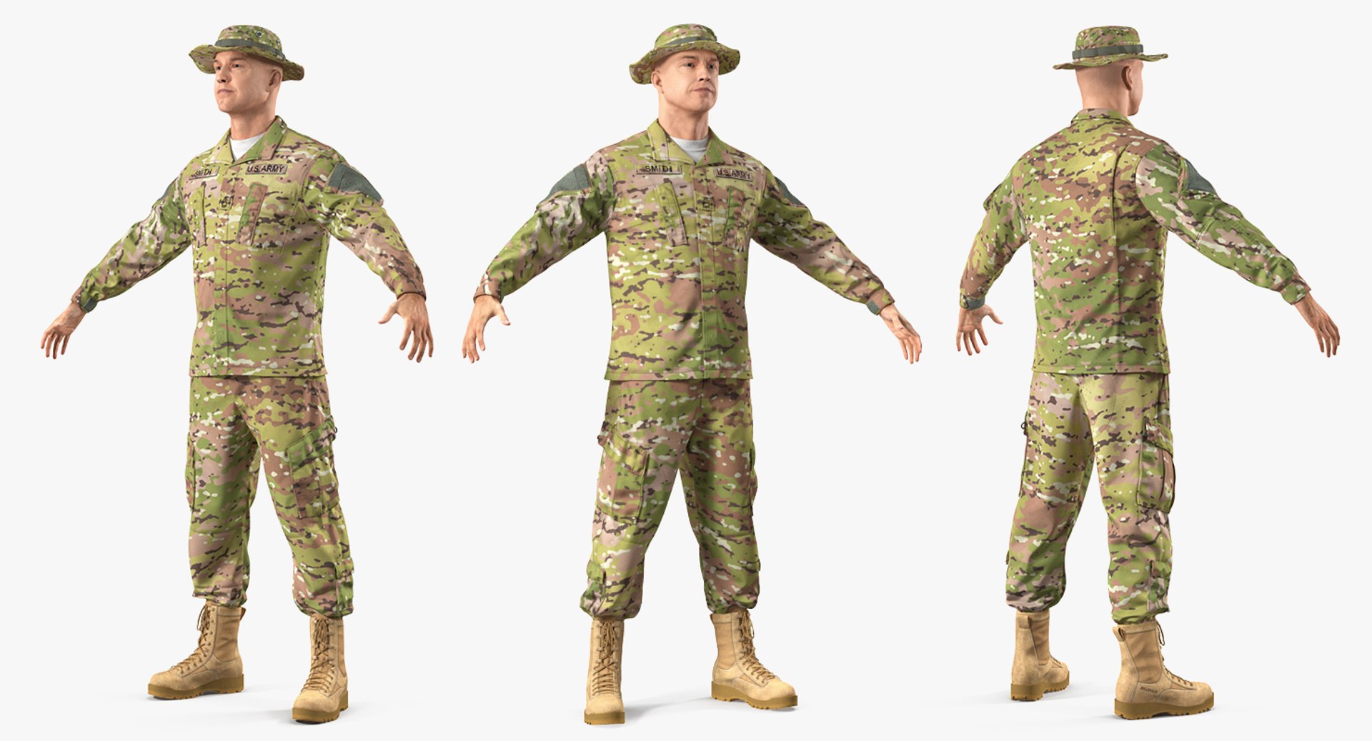 US Army Soldier T-Pose Fur 3D Model 3D model preview