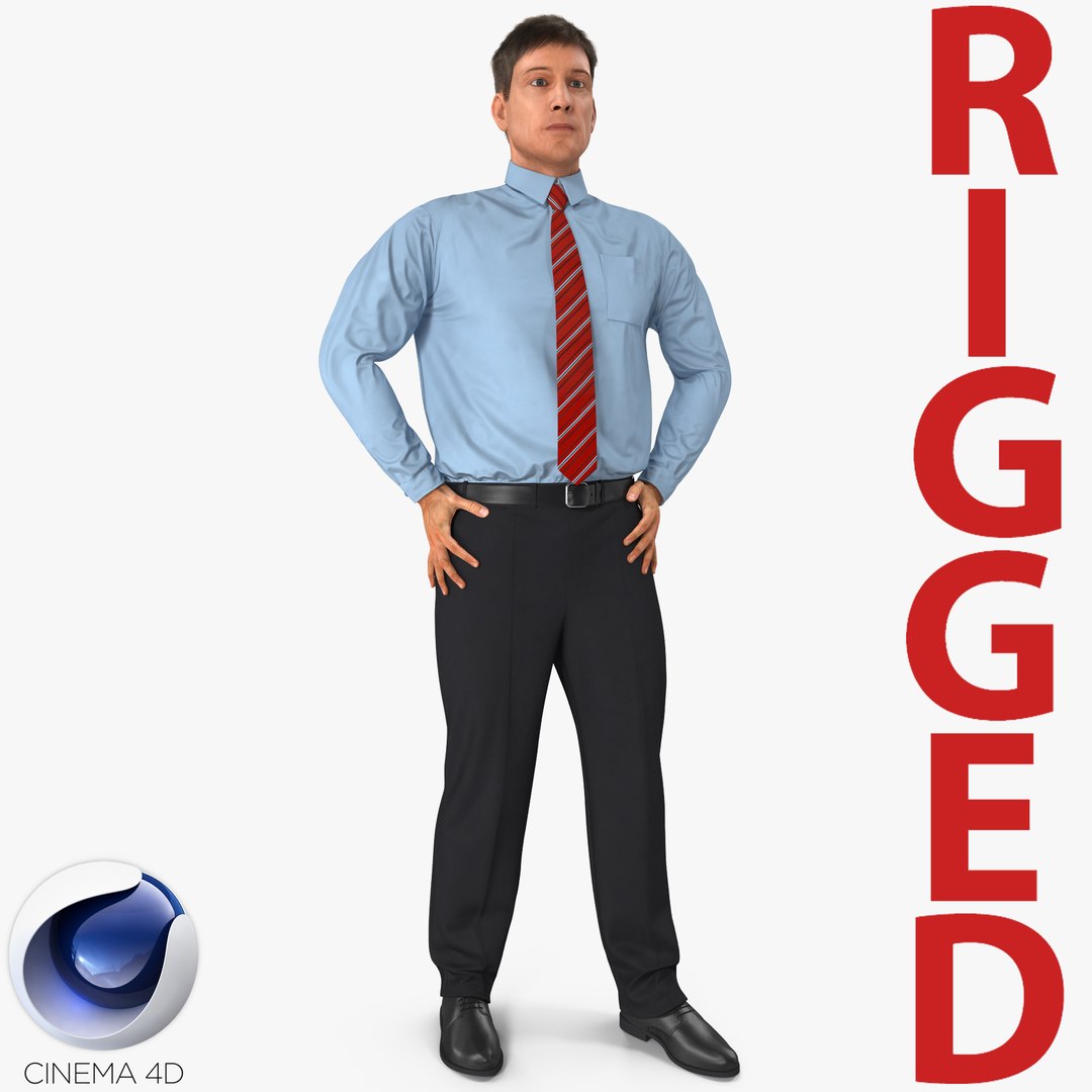 Office Worker Rigged for Cinema 4D 3D model preview