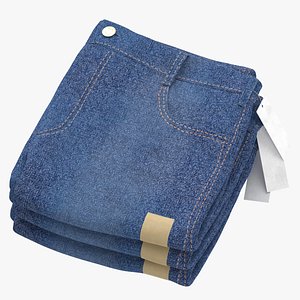 Folded Jeans 3 Pile Light Dark Blue and Gray 3D model