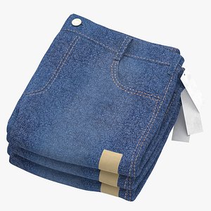 Folded Jeans 3 Pile Light Dark Blue and Gray