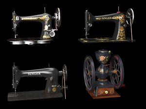 3D model Vintage Sewing Machine Antique Pack PBR Game Ready