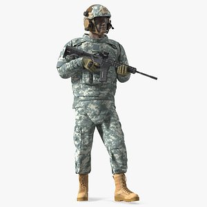 Fully Equipped Military Soldier in Grey Camo Walking Fur 3D model