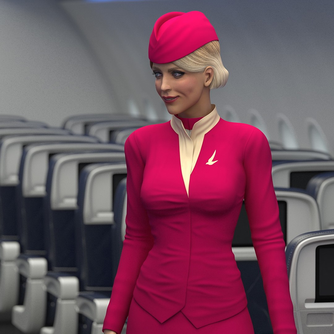 Airline Stewardess Rigged for Cinema 4D 3D model preview