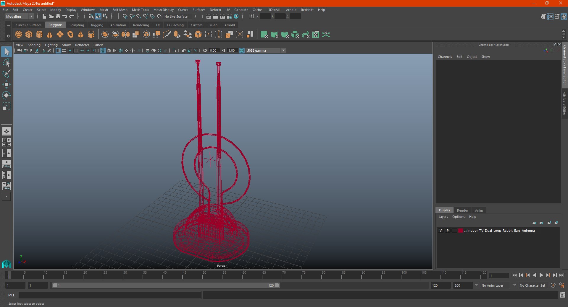Indoor TV Dual Loop Rabbit Ears Antenna 3D model preview