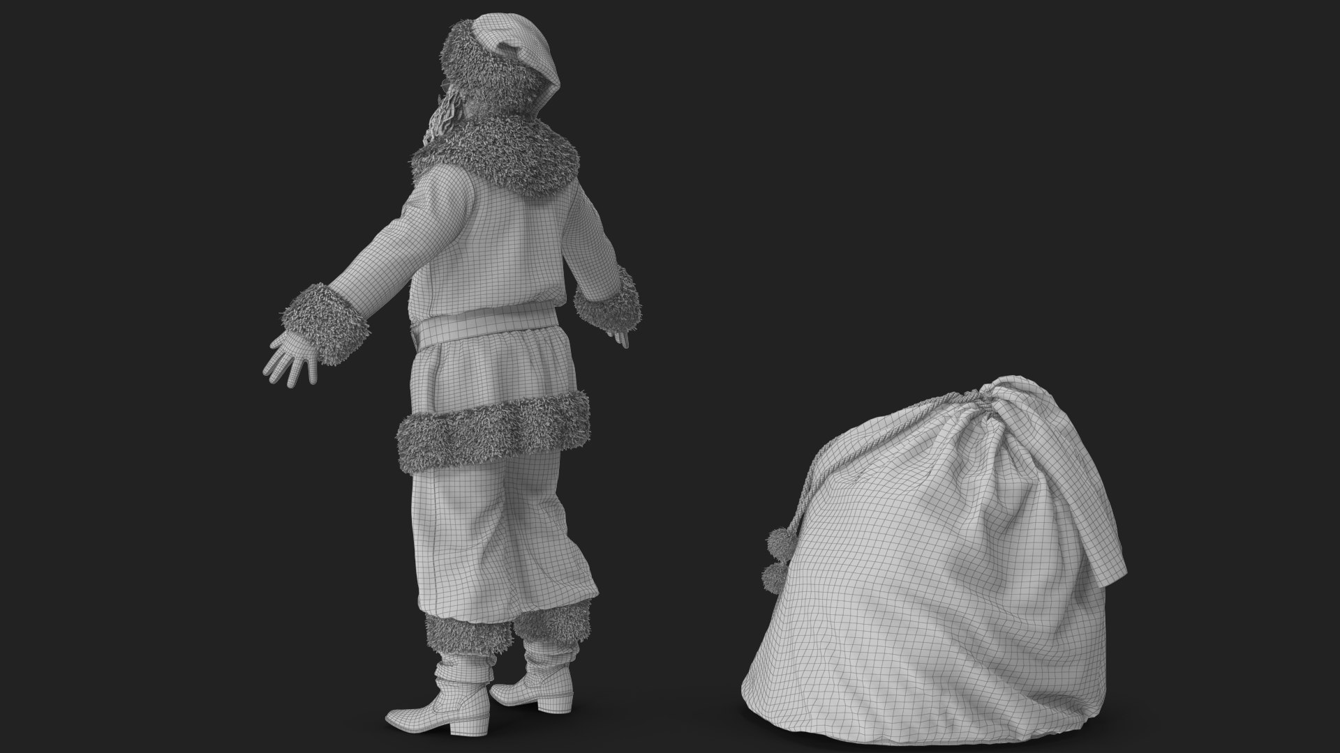 Santa Claus with a Bag 3D model https://p.turbosquid.com/ts-thumb/5u/iDLavM/5F/wireframe_05/jpg/1711532323/1920x1080/fit_q87/b1c9991c17bbbbc096afd2b2627b49baccc4422f/wireframe_05.jpg
