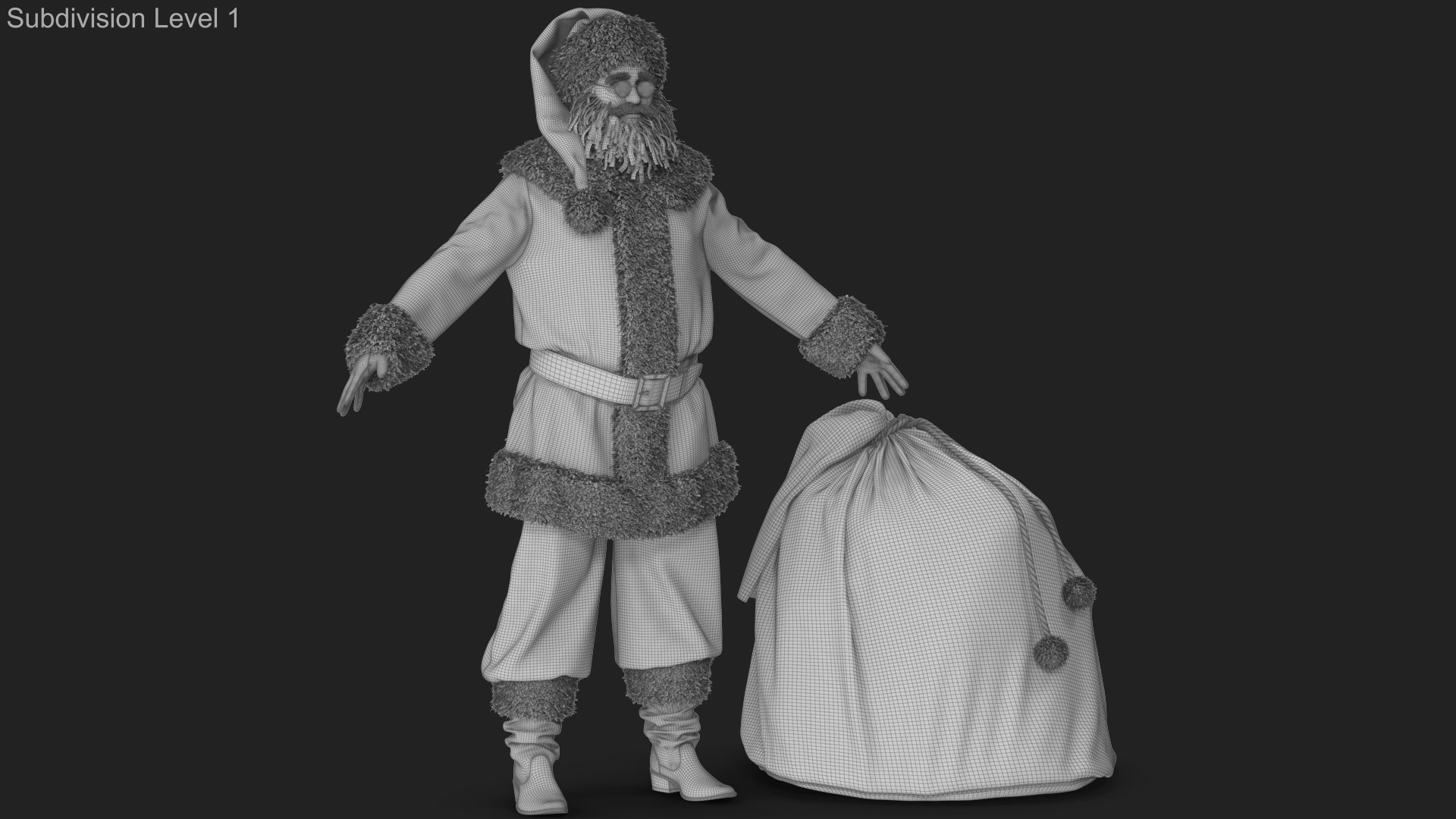 Santa Claus with a Bag 3D model https://p.turbosquid.com/ts-thumb/5u/iDLavM/TK/wireframe_01/jpg/1711532325/1920x1080/fit_q87/8fdae695341509655dec737e572059b6176b6c7f/wireframe_01.jpg