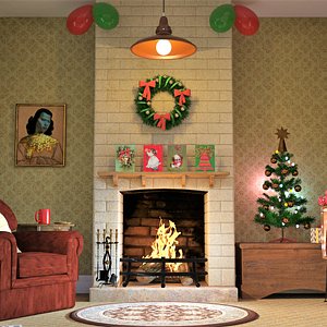 Vintage Christmas Room Low-poly 3D model 3D model