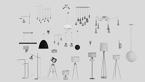 Ultimate 3D Lamps Pack 25 Ready-to-PBR low poly 4K textures FBX OBJ Blender 3D model