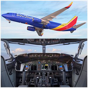 Boeing 737-800 Southwest Rigged with Cockpit and Interior model