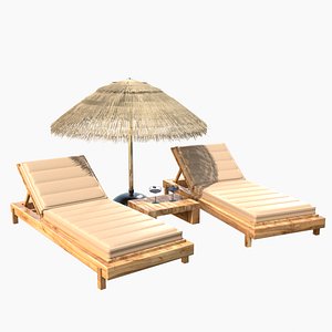 3D Sun Lounger With Table And Umrella Set
