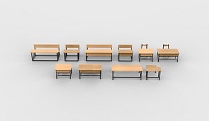 3D model student desk set 3D model