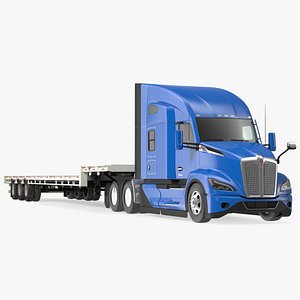 3D Kenworth Truck with Single Drop Tri Axle Extendable Trailer model