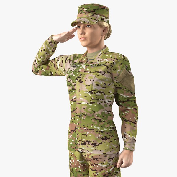 3D female soldier camouflage saluting model