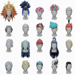 3D 20 STYLIZED MALE HAIR MODELS PACK 3