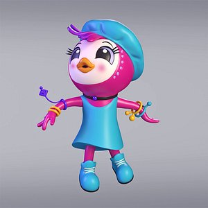 3D cartoon french girl chicken model