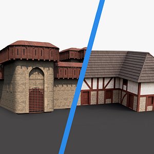 Medieval Town Bundle (Castle + House Modular Kits) 3D model