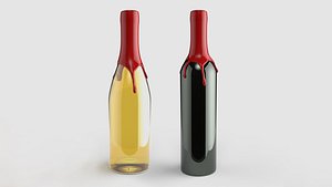 2 Wax Dipped and Foil Top Wine Bottles 3D model