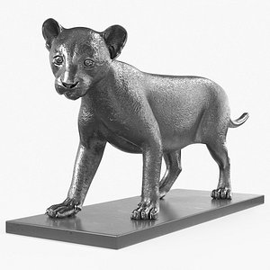 Silver Bronze Lion Cub Sculpture