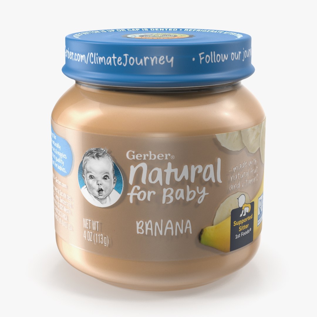 Banana Gerber Baby Food Jar 113g 3D model preview