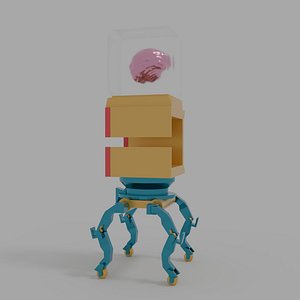 3D Robot on legs with a brain in a cap