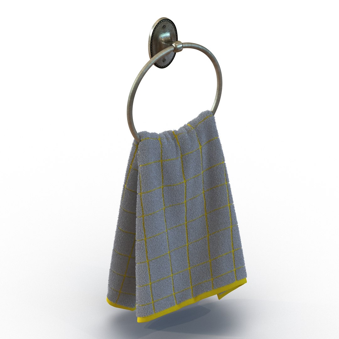 Hanging Bathroom Towel 2 Yellow with Fur 3D Model 3D model preview