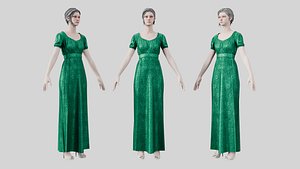 3D model Dress 04 Emerald Velvet Green With Design