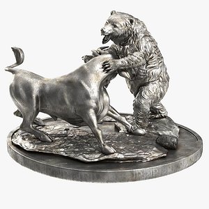 bull bear fighting statue 3d model