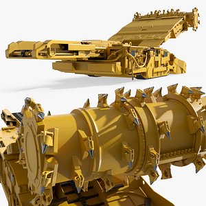 3D Heavy-Duty Continuous Miner for Rock Extraction Yellow