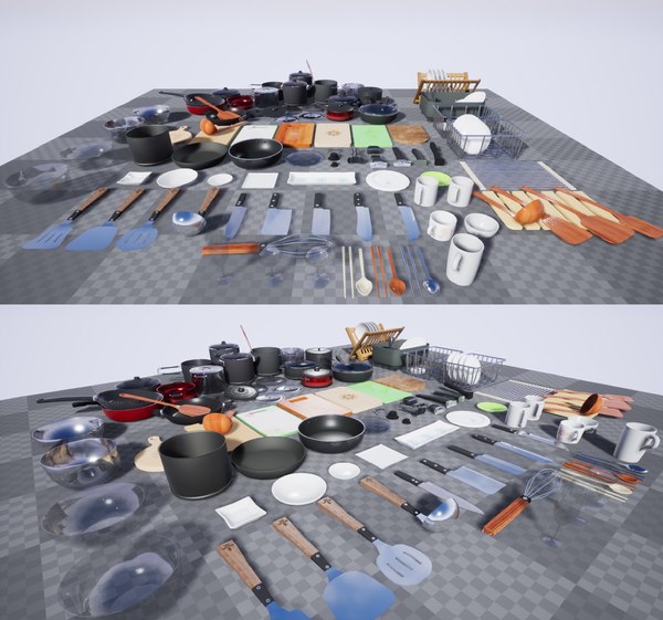 3D Interior Game Kitchen Stuff Equipment Props