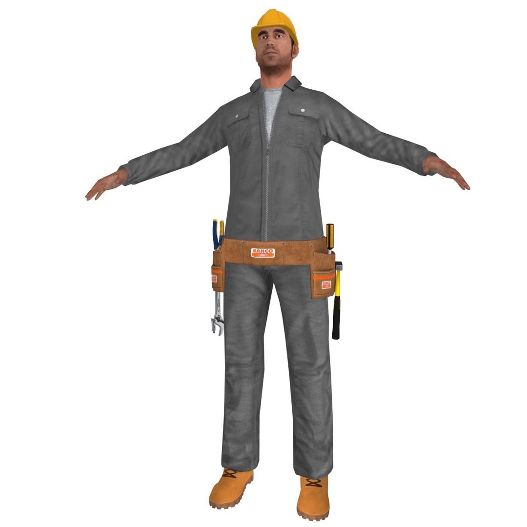 Rigged Worker Biped Man 3d Max