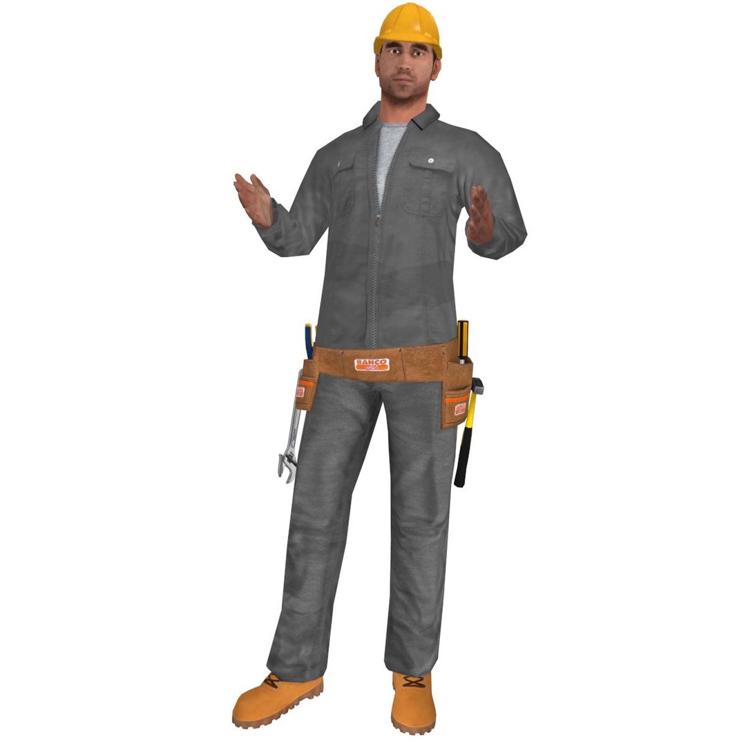 Rigged Worker Biped Man 3d Max