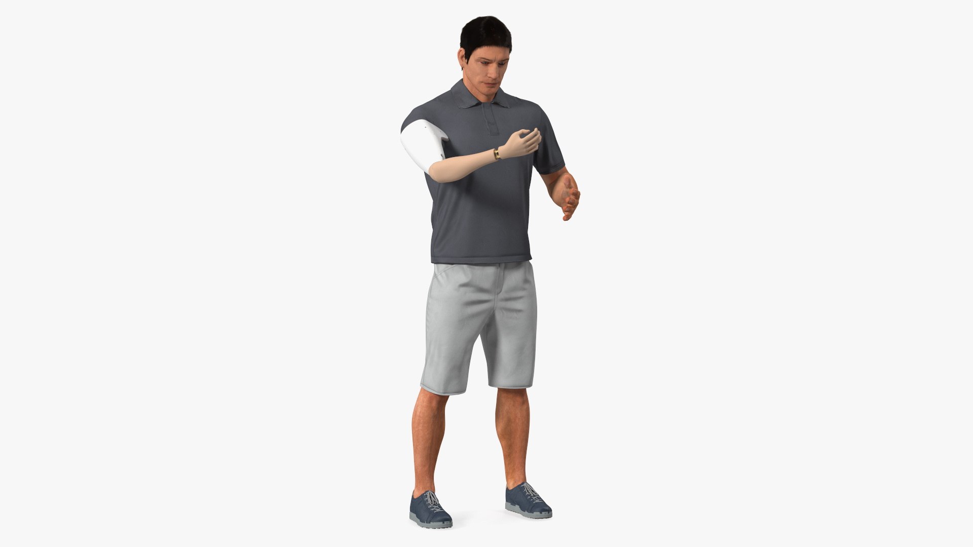Man with Prosthetic Arm Fur 3D model preview